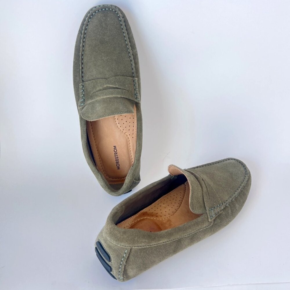 Nordstrom Cody Olive Suede Shoes Leather Driving Loafers Men Size 9.5M